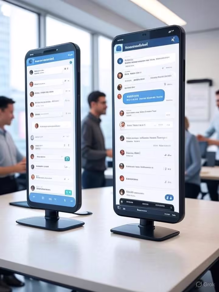 A team collaborating in a modern office with devices displaying music marketing strategies for artist growth.