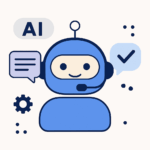 Friendly blue chatbot illustration symbolizing modern music marketing automation and artist growth through digital strategies.